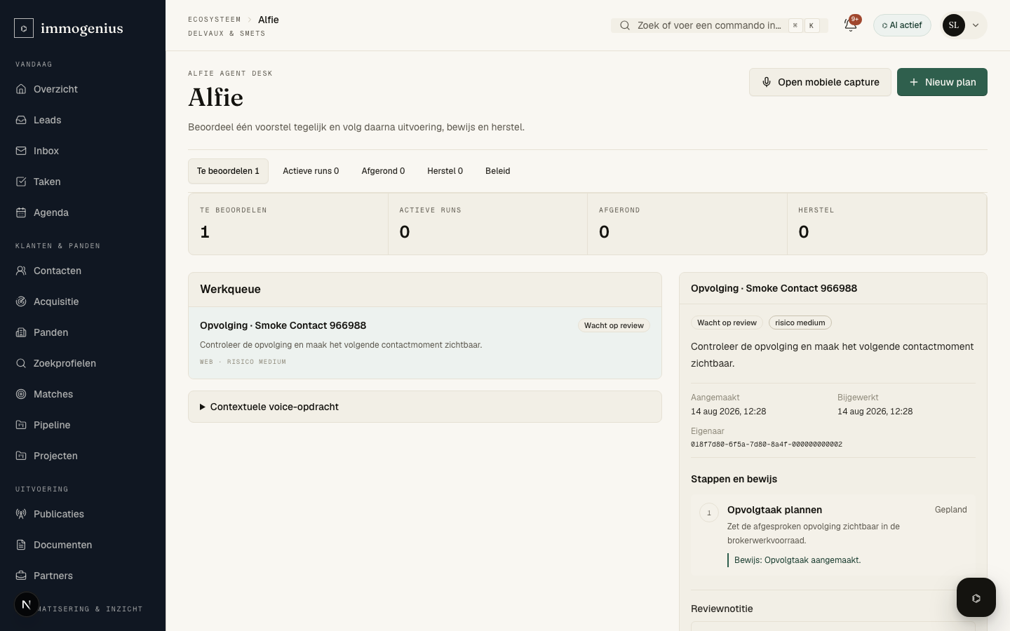 Alfie agent workspace in ImmoGenius
